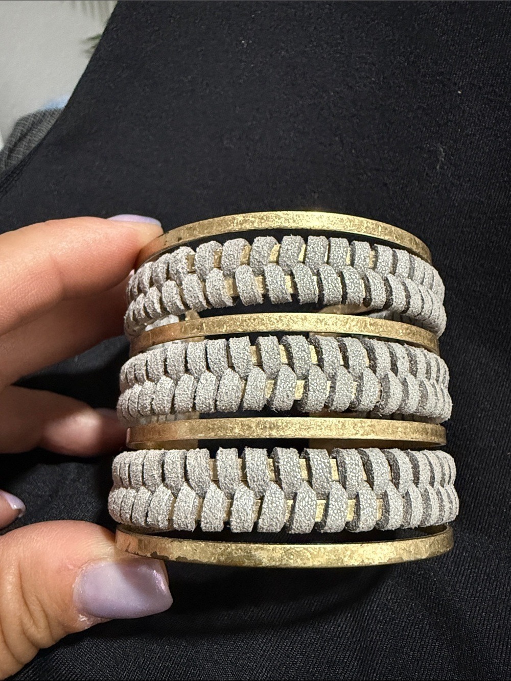 Guess Gold and Light Gray Braided Cuff Bracelet Set